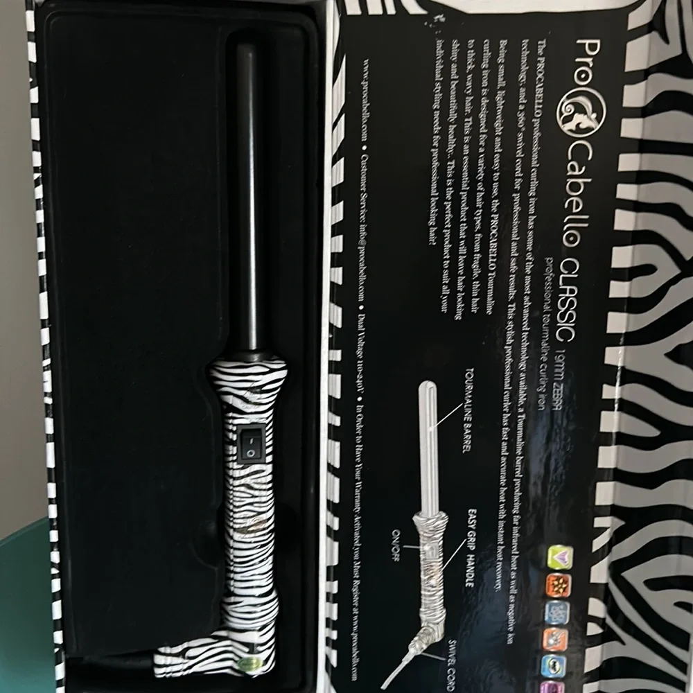 NIB Professional Ceramic Curling Iron with Tourmaline Barrel Zebra Print